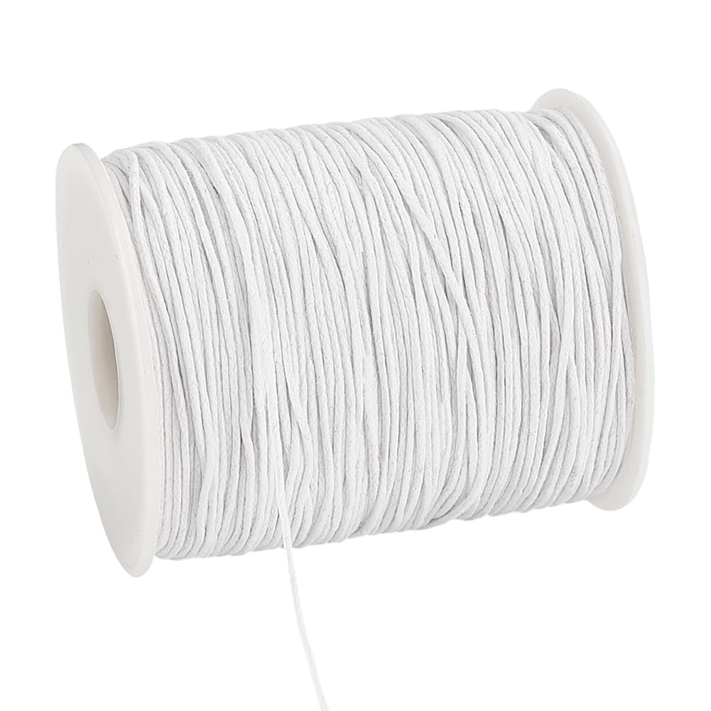 PH PandaHall Waxed Cord, Waxed Cotton Threads Wax Cord Wax Beading String Twine for DIY Bracelet Necklaces Dreamcatcher Jewellery Making Sewing Macrame Sewing Project (White, 1mm)