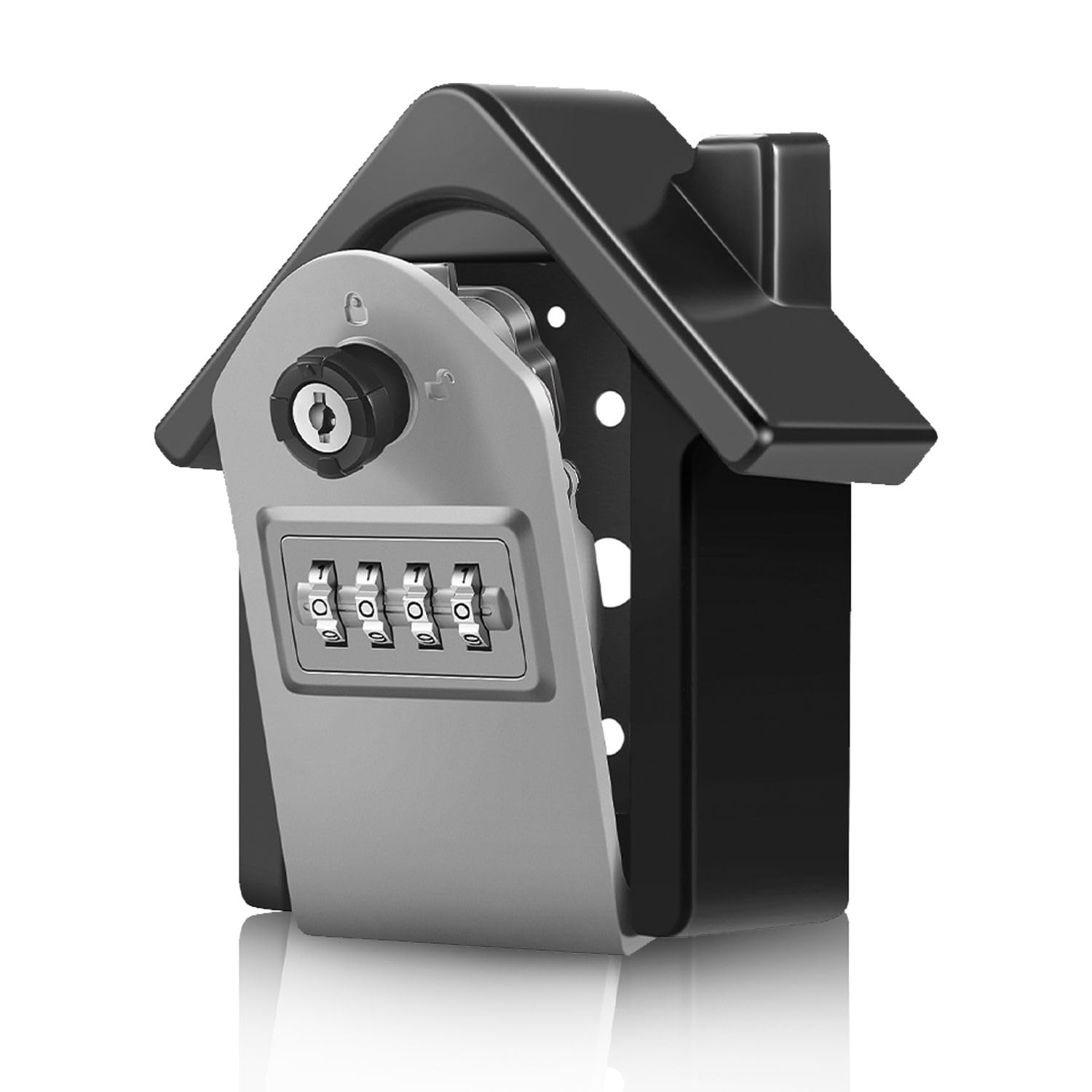 Flexzion Key Lock Box - Key Storage House Shape Safe Box Wall Mounted 4 Digit Combination Lock, Security Key Holder, Code Storage Case, Cipher Lock Box for Indoors Outdoors Weather Rust Resistant