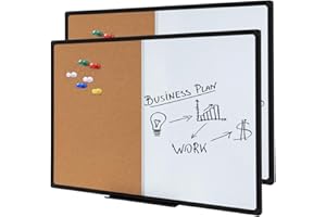 Dexboard 2 Pack 48 x 36 Inch Magnetic Whiteboard and Cork Combo Board, Wall Mounted Half Dry Erase Board & Cork Board Combination, Black Aluminum Frame