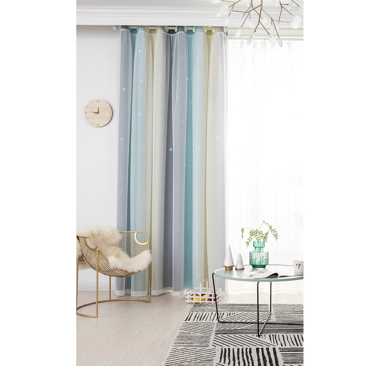 ele ELEOPTION Stars Blackout Curtains, Cut Out Stars Drapery with Eyelet, for Kids Girls Bedroom Living Room Colorful Double Layer Star Window Curtains, 1 Panel (Beige, 53" W x 63" L (134x160cm))