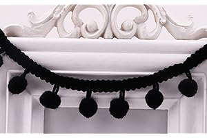 MSCFTFB 20 Yards Pom Fringe Trim,Mini Ball Tassel for Women,4/5inch Wide Soft Pompom Fabric Lace for Clothing Pillow Quilt Curtain Hat DIY Sewing Craft(Black)
