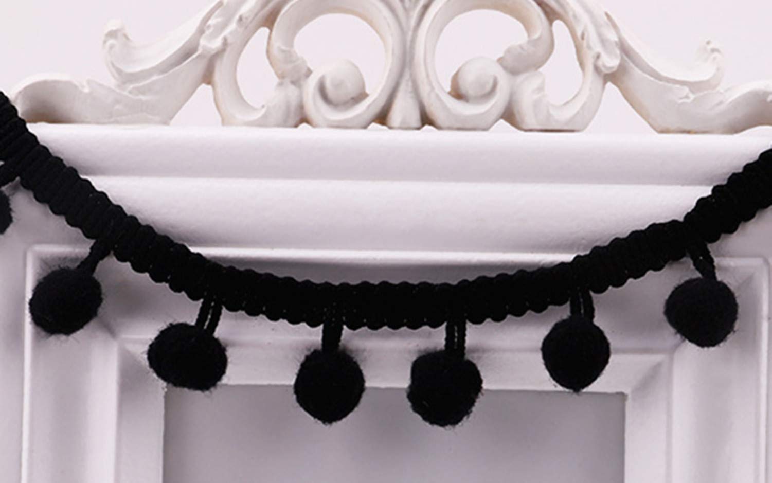 Photo 1 of 20 Yards Pom Fringe Trim,Mini Ball Tassel for Women,4/5inch Wide Soft Pompom Fabric Lace for Clothing Pillow Quilt Curtain Hat DIY Sewing Craft(Black)