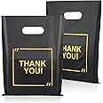 50 Pack Die Cut Plastic Shopping Bags with Thank You Logo 9x12 Merchandise Bags Extra Thick Glossy and Shopping Bags for Retail,Boutique Bags with Handles for Merchandise, Gifts, Trade Shows