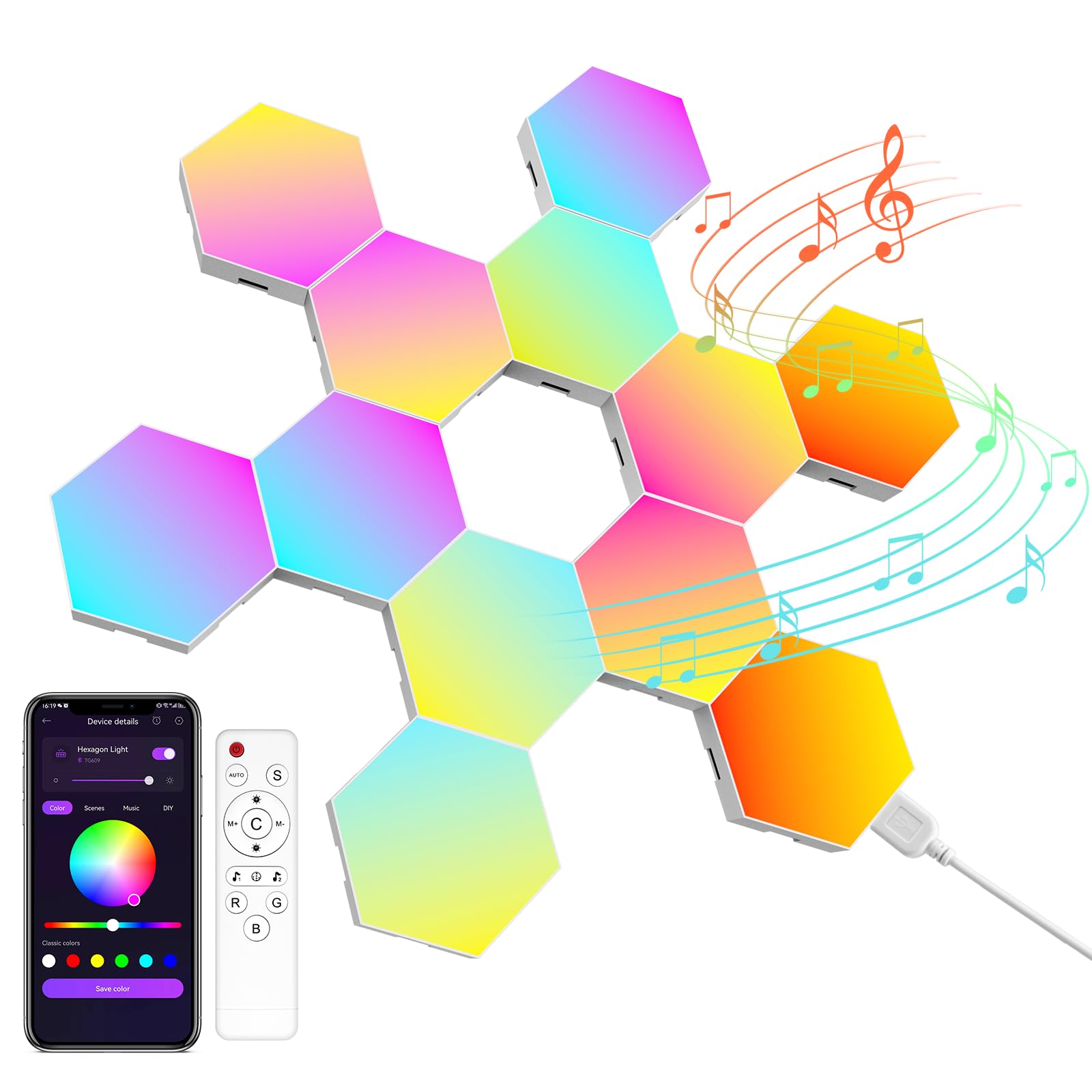 Kangtaixin Hexagon LED Lights — 12 Pack Hex Wall Light RGB Gaming Panels, Hexagonal Smart Lighting Panel Sync to Music for Room, Bar, Gaming Setup, Bedroom, Teenage Boy Gifts