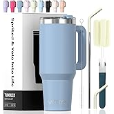 40 oz Tumbler with Handle,Tumbler with Lid and Straw,Double Wall Insulated Cup Stainless Steel Travel Mug(Cold for 34 Hours),Water Bottle for Iced Tea,Coffee,Cold Beverages(Smog Blue)
