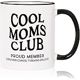 Shqiueos Cool Moms Club Mug 11oz, Funny Mom Birthday Gifts for Women, New Mom Gift First Time, Mother’s Day Valentines Gifts for Mama Wife Sister Daughter Best Friend, Pregnancy Coffee Cup