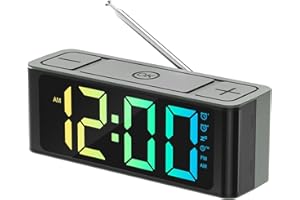 I·CODE Radio Alarm Clock, AM/FM Radio with Auto-on Timer, Dual Alarm, Snooze, Loud Alarm,Large RGB Display with Big Button,Outlet Powered for Bedroom