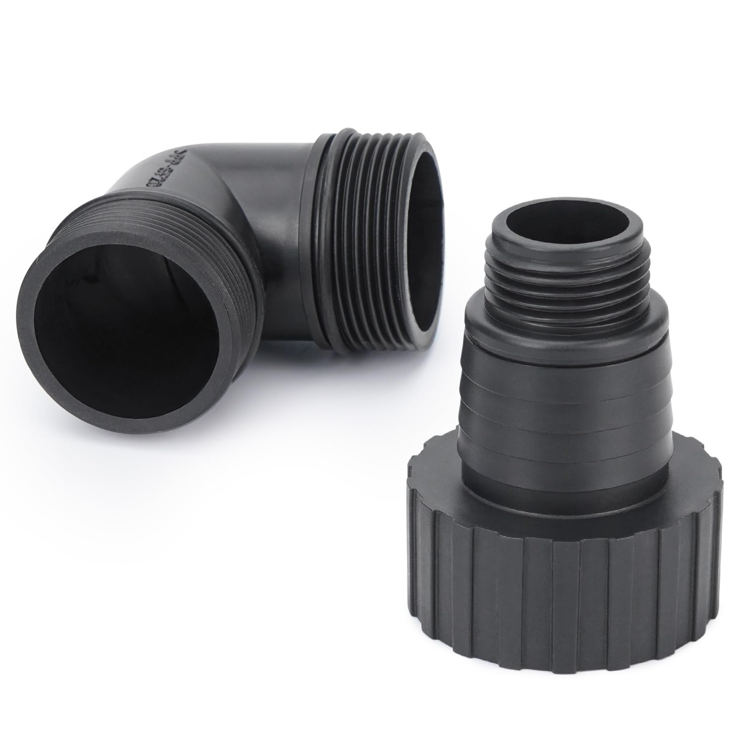 Photo 1 of 6699 Garden Hose Adapter Accessories for Submersible Water Pump 1-1/2" NPT Male to 1-1/2" NPT Male 90 Degree Elbow & 1-1/2" NPT Female to 3/4" GHT Male Plastic Connectors Easy to Connect Black RP-006