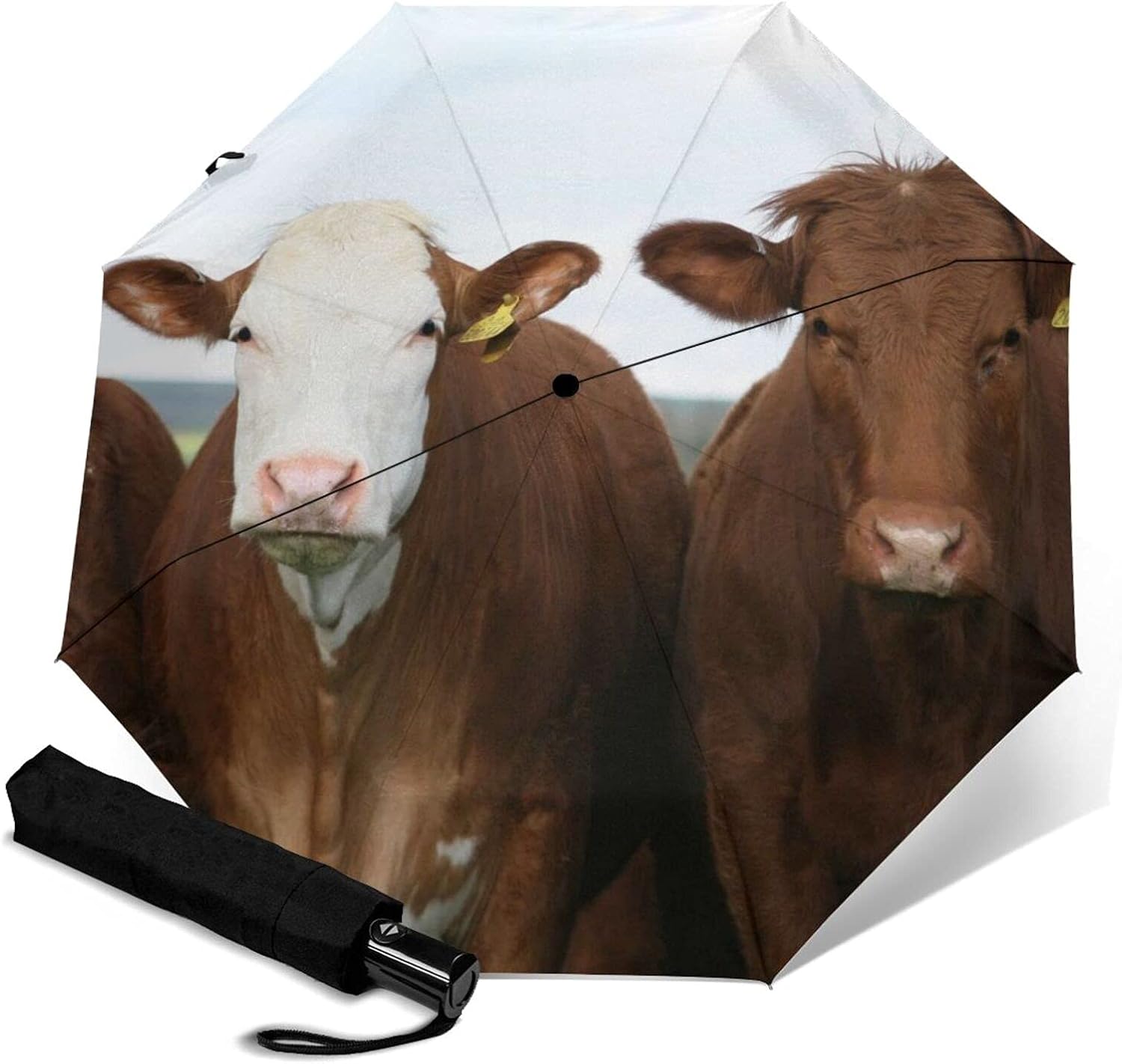 Animal Unique Cow Windproof Travel Umbrella Auto Open/Close Compact