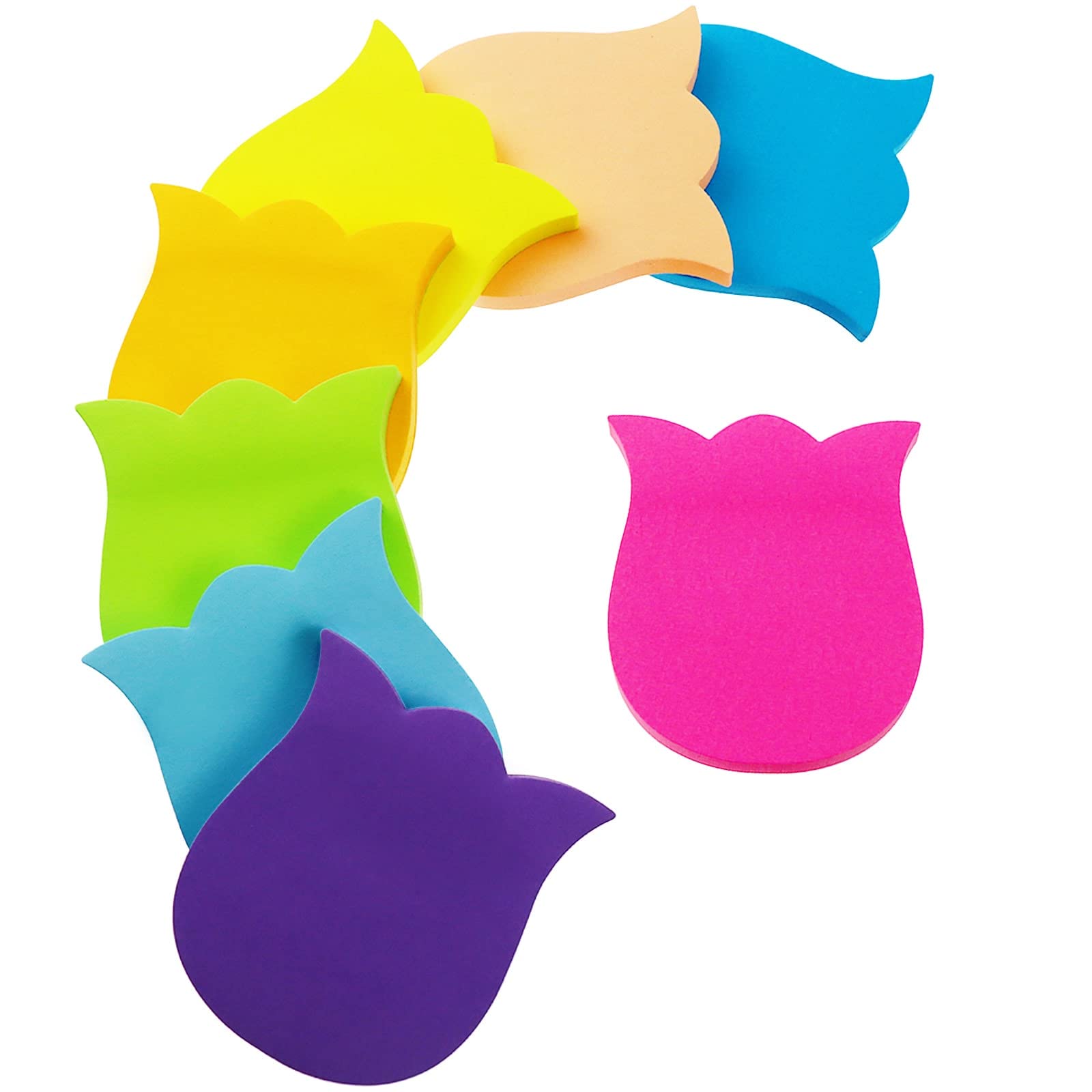 Sticky Notes, 560 Sheets 8 Colors Tulip Shape Self Sticky Notes Pad, Bright Post Stickies, Super Sticky Notes Pad, Colour Sticky Notes for Office Home School Meeting(76mmx76mm)