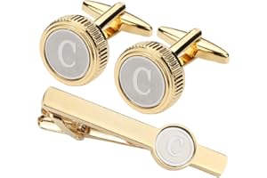 GWD Mens Cufflinks Tie clips set Set Shirt Classic Initials Alphabet A-Z Gift Box