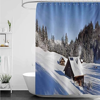 Amazon Com Home1love Bathroom Shower Curtain Winter Log Cabins In