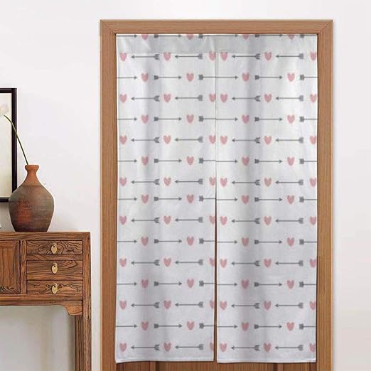 Amazon Mimuti 部屋仕切り のれん かわいい矢印とハート おしゃれ 暖簾 玄関 キッチン リビング 飲食店 出入り口 ロング のれん カーテン 幅86 丈143cm のれん オンライン通販