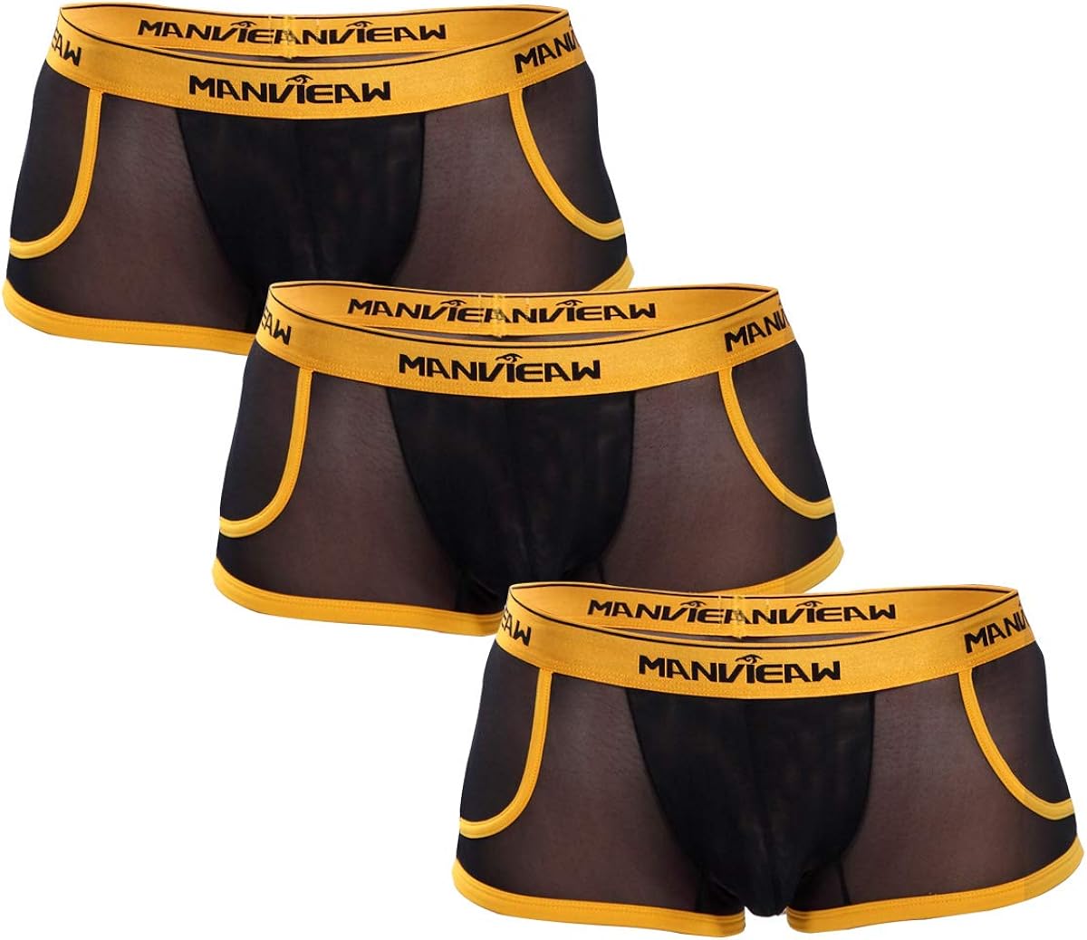 Manview Herren Boxershorts transparent Unterhose 3 Pack Farbe Schwarz sexy Dessous für Männer