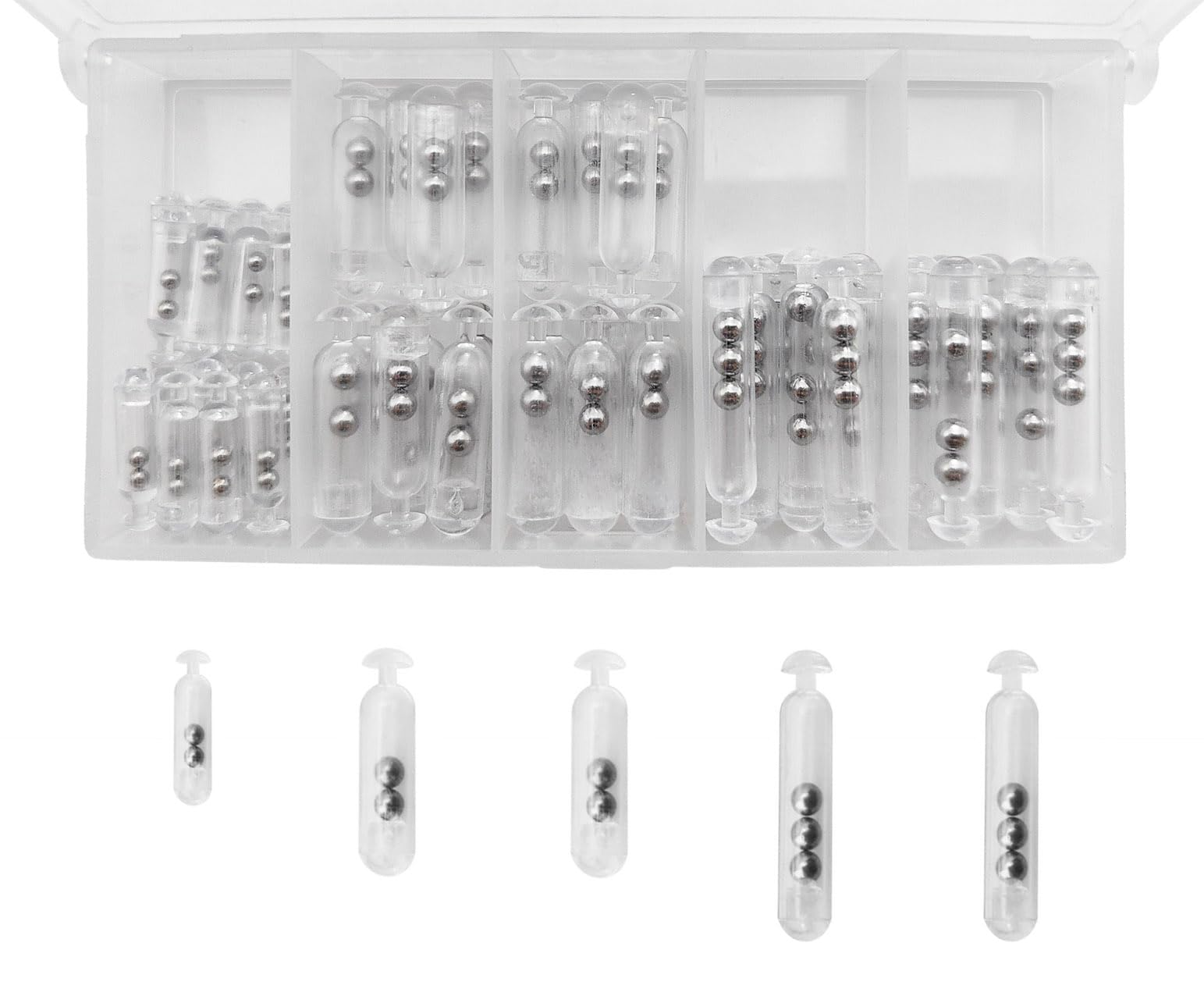 Fishing Rattles for Crappie Lure: 56pcs/box Plastic Tube Rattlers Insert Shake Attract Length 15-26mm Kit - Fishing Bait Rattles for Tail worms Craw Soft Lures Making