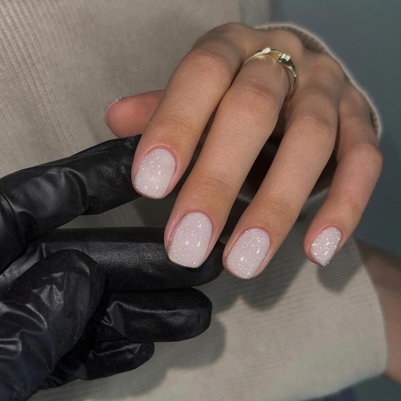 White Cat Eye False Nails Glitter, SXVME Press on Nails Short Square, Sparkly Shiny Fake Nails With Design, Cute Bling Short Coffin Stick on Nails for Women Party Holiday Wear, 30 Pcs