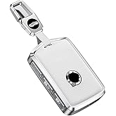 ontto Leather Key Fob Cover with Keychain Stylish Key Case Full Protection Fit for Volvo XC90 S90 XC60 2018 2019 White