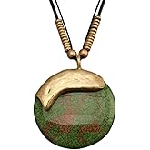 GelConnie Leather Necklace for Women Large Pendant Long Brown Necklace Circle Leather Choker Vintage Sweater Necklace Gold Chunky Boho Necklaces for Women