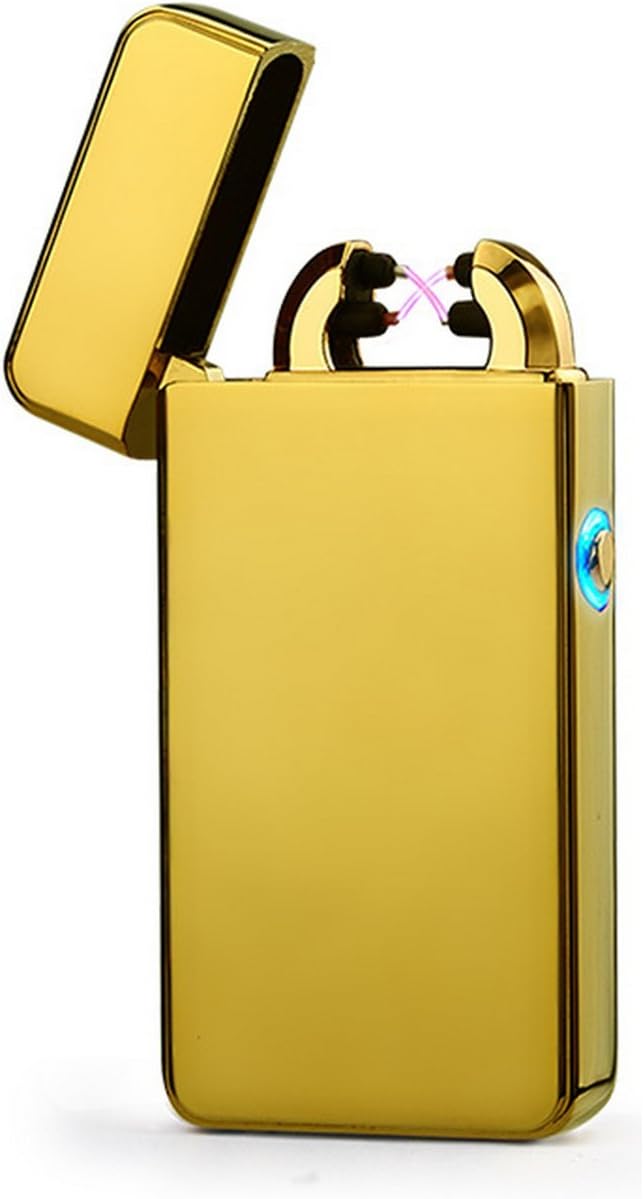 Aokvic Lighter Rechargeable USB Electronic Lighter Dual Arc Beam Cigarette Lighter Cigar Lighter No Gas Flameless Windproof (Gold)