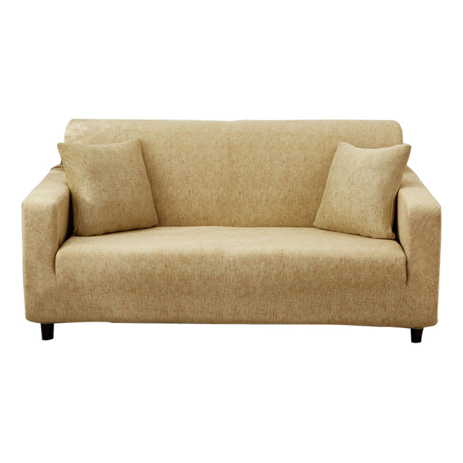 HOTNIU Plaid Stretch Sofa Slipcover, Soft & Washable Sofa Couch Cover, Non-Slip Sofa Cover with Elastic Bottom, Furniture Protector with 1 Free Pillowcase (Medium, Khaki)