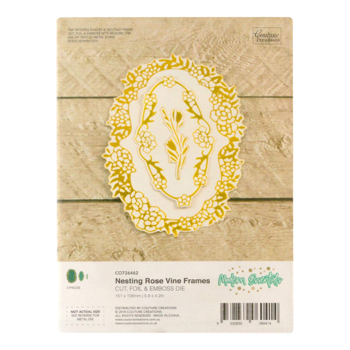 Couture Creations Cut FOIL Emboss Dies RSE VNE FR, Rose Vine Frames, One Size
