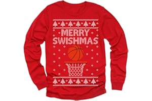 TSTARS Merry Swishmas Boys Ugly Christmas Sweater Style Basketball Xmas Holiday Youth Kids Long Sleeve T-Shirt