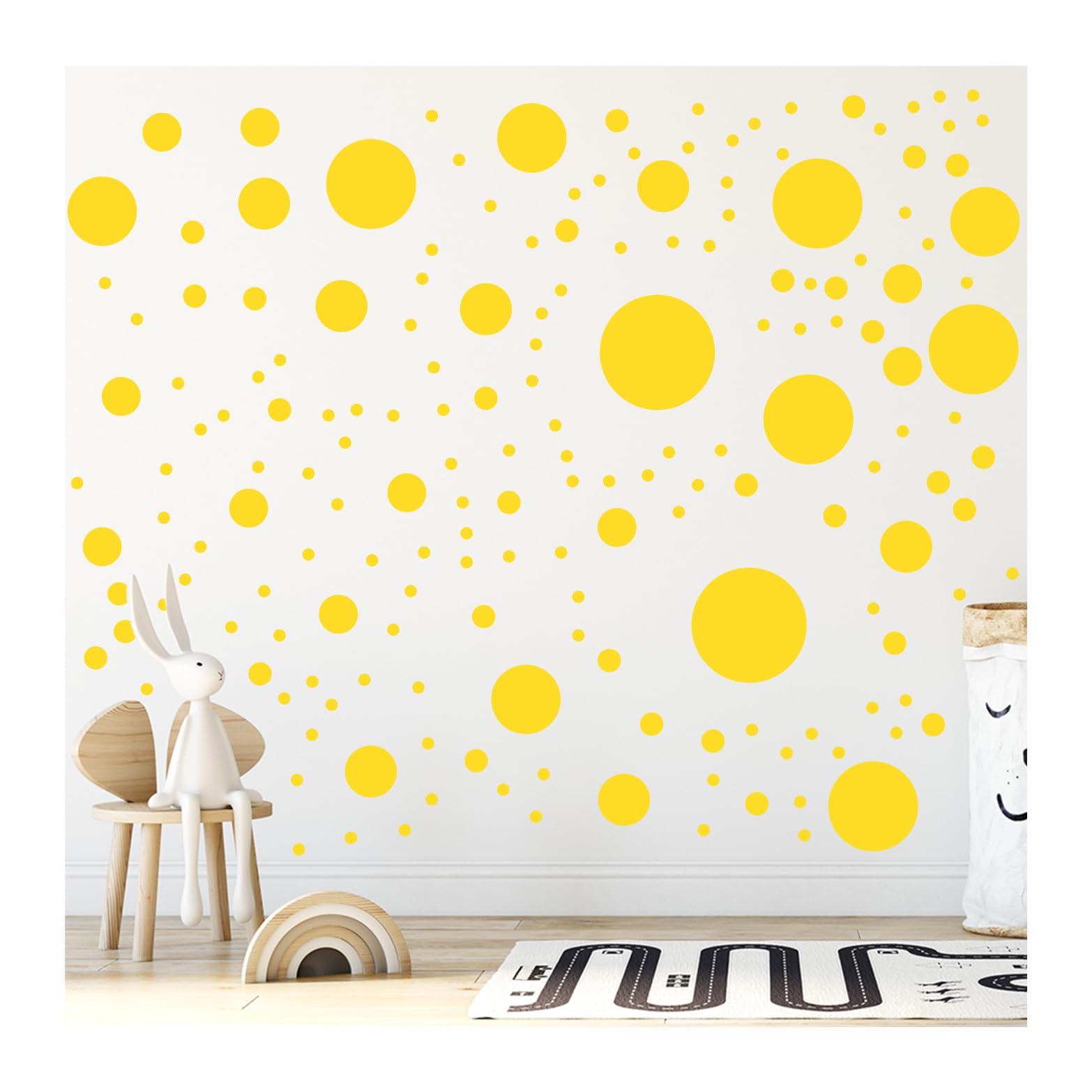StickerDeen 500+ Assorted Polka Dot Circle Wall Stickers for Kids Bedroom Living Room, Classroom, Playroom Decor Removable Vinyl Wall Stickers Dots Wall Decals (Yellow)