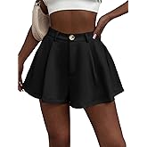 Floerns Women's Solid High Waisted Wide Leg Casual Pleated Shorts with Pocket