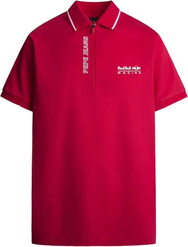 Red Bull Racing X Pepe Jeans RBR Sports Zip Placket Polo, Polo Uomo, Red (Mars Red),