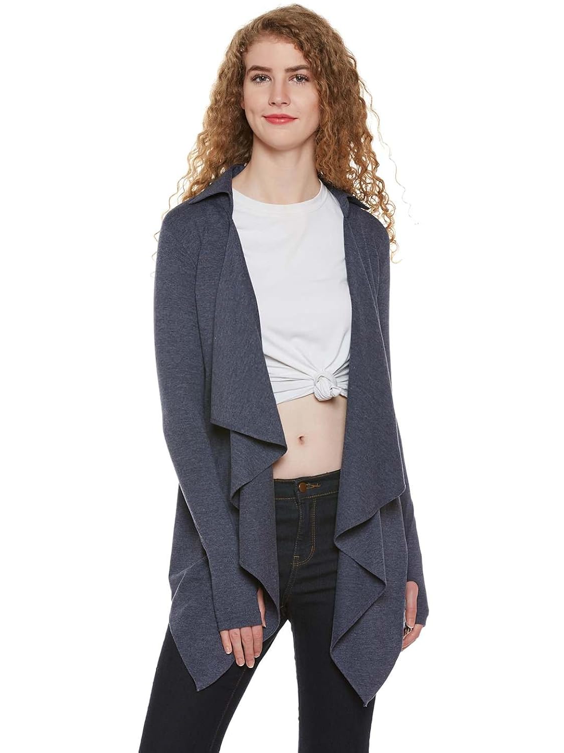 hypernation grey melange color cotton waterfall shrug for women