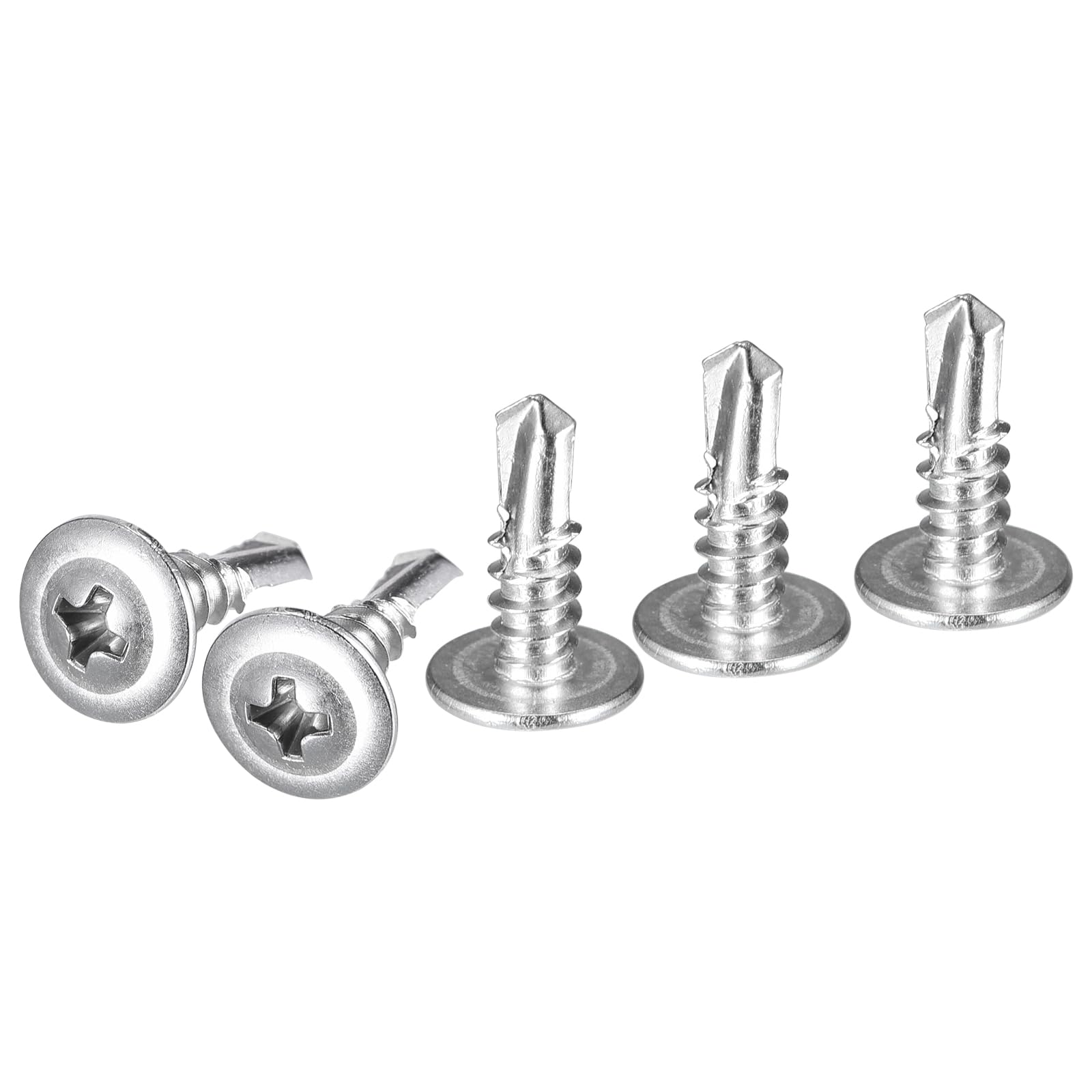 DTGN #10x5/8 Sheet Metal Screws - 100Pack - for Wood, Furniture - 410 Stainless Steel Phillips Round Head Washer Drill Tail Self Tapping Screws - Silver
