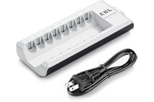 EBL AA AAA Battery Charger, 8-Bay Individual Charger for NiMH NiCD Rechargeable Batteries with AC Plug Fast Charging