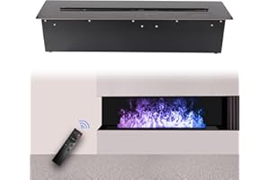 3D Water Vapor Fireplace & Smart Humidifier- Realistic 8-Color atomized Flame Recessed Steam Fireplace. Remote Control, Autom