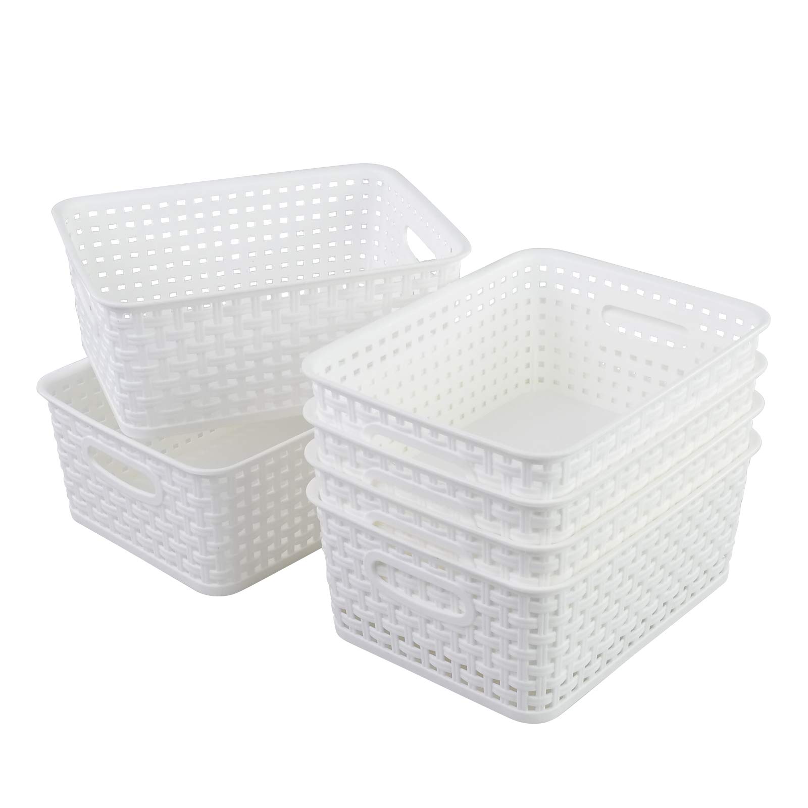 Cadineer 6 Packs Small Plastic Weave Basket, Small Kitchen Basket, White