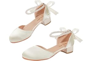 ORTHOSHOES Flower Girls Dress Shoes,Girls Dress Shoes - Closed Toe Heels with Pearl Adjustable Strap for Parties and Schools