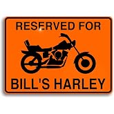 Personalized Motorcycle Parking Sign &ndash; Custom Aluminum Garage Sign with Vinyl Lettering, Motorcycle Gift for Men, Man Cave or Workshop Decor