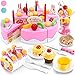 Seoaura Pretend Play Toys for Kids - DIY Cutting Birthday Cake Food Toy Set of 75PCS for Children Early Education - Safe & Non-Toxic (Pink)
