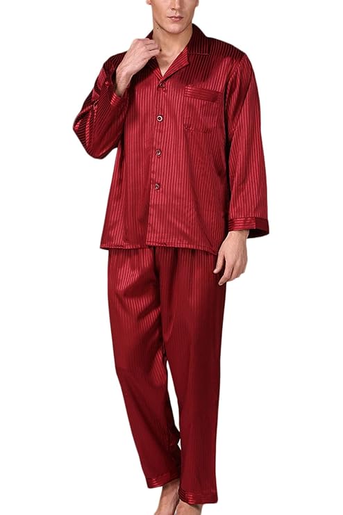 Männer Seide Pyjama Setzen Lange Ärmel Satin - Soft - Button - Down - Nachtwäsche Anzug