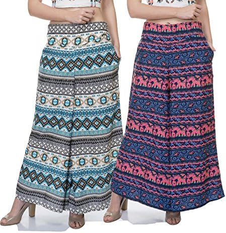 TASHI Printed Poly Crepe Combo Plazzo Pants for Women Pack of 2