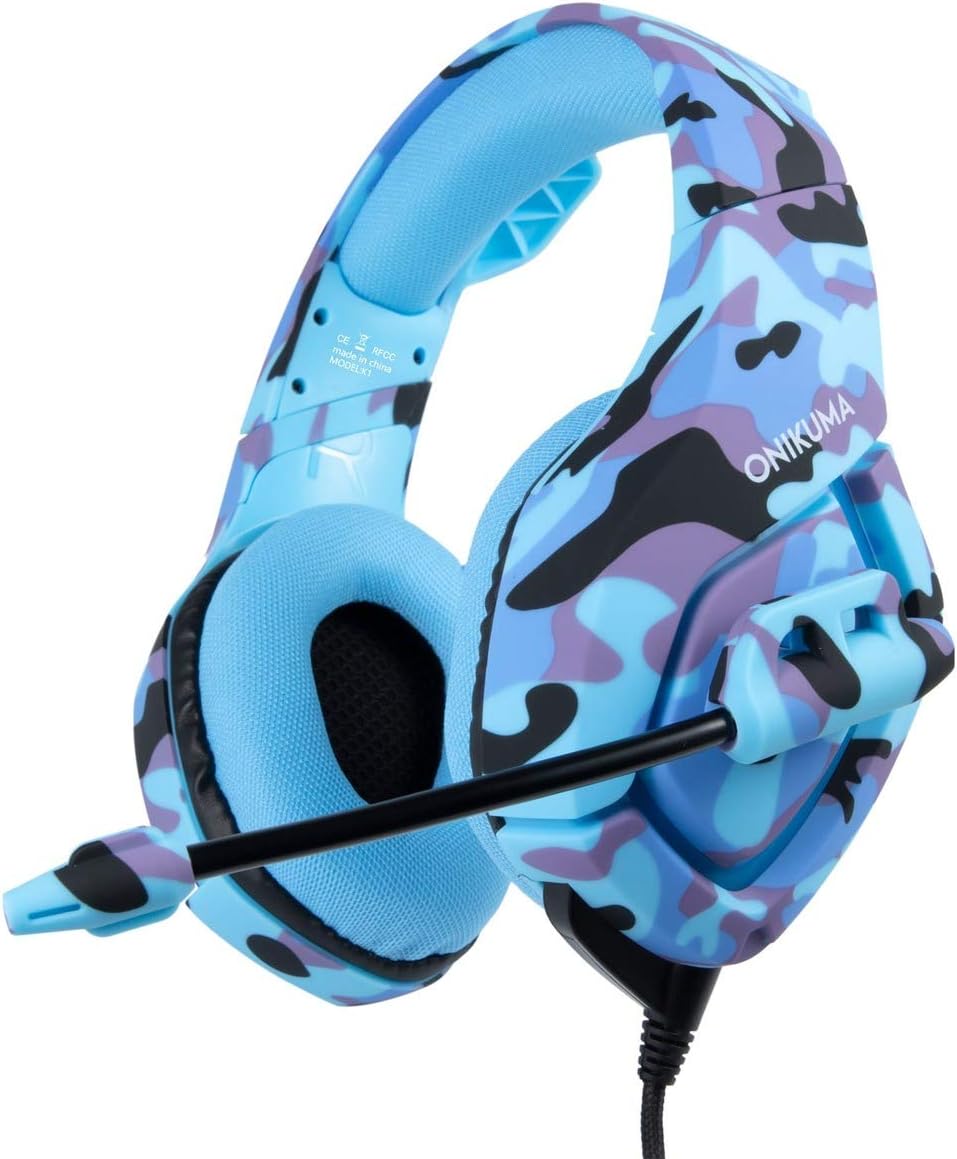 Gaming Headset with Microphone for PS4 PC New Xbox One PSP ONIKUMA K1 Gamer Headphones with Mic Noise Cancelling for Laptop, Mac, Smart Phones, Nintendo Switch (Blue Camouflage)