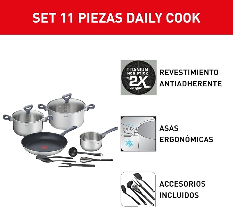 Daily Cook - Juego de 4 Piezas + 5 Accesorios, Acero inoxidable