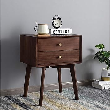 Amazon Com Solid Wood Bedside Table With 2 Drawer Small Storage Cabinet Simple Modern Bedroom Narrow Storage Nightstand Nordic Style Color Brown Size 46x38x61cm Furniture Decor