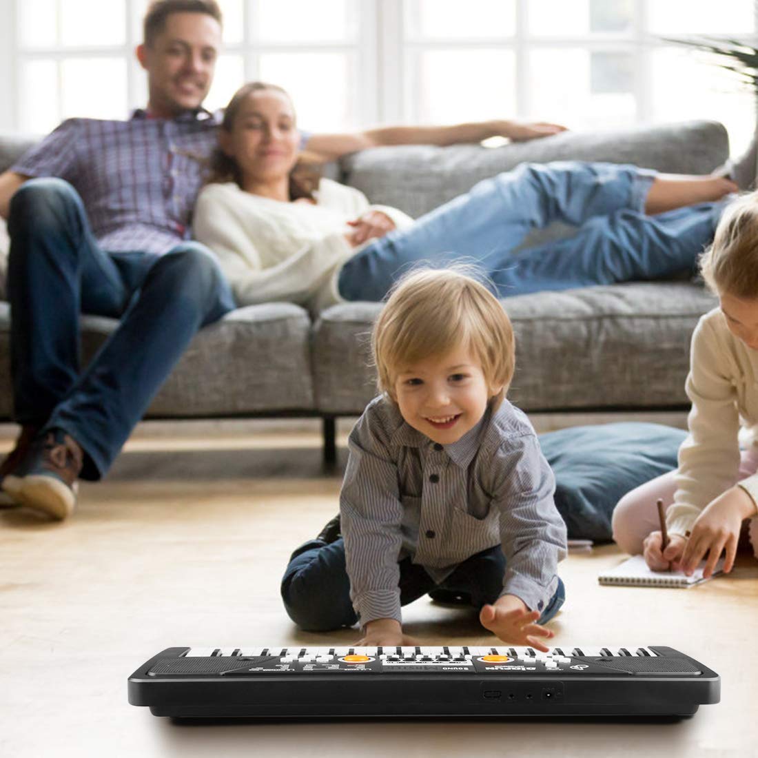 Kinder Klavier, Multifunktions Mini 49 Tasten Musik Klaviertastatur Tragbare Wiederaufladbare Elektronische Musikinstrument Mikrofon für Baby Kinder