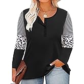 TIYOMI Plus Size Henley Shirts for Women Button Tops Raglan Pullover Fall Tunics XL-5XL