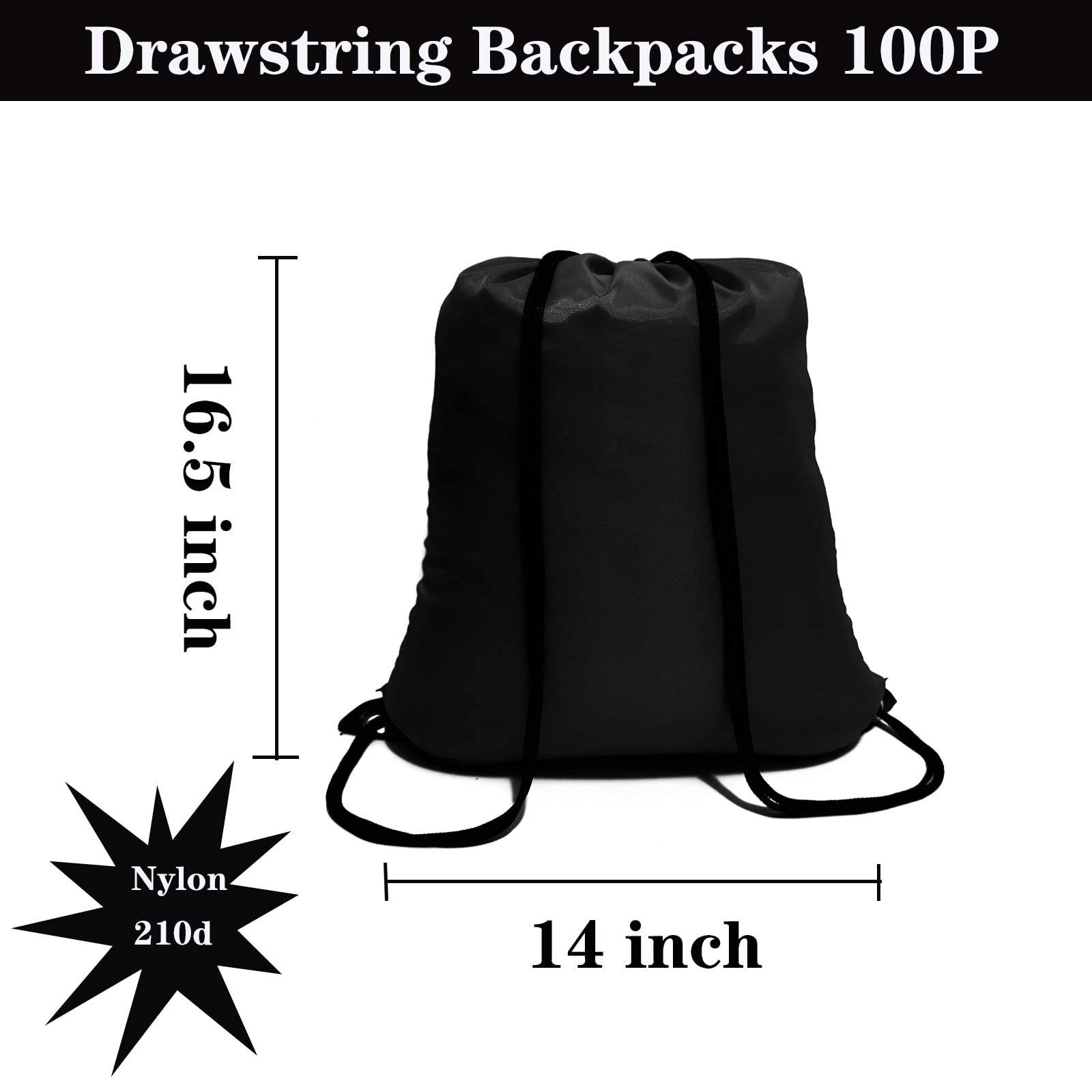 100 Pack Drawstring Backpack Black Bulk Drawstring Bags Nylon String Backpack Gym Cinch Sack Backpack Sport Bag Draw String Party Bags for Men or Women