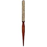 GranNaturals Soft Boar Bristle Teasing Brush for Slick Back Hair, Backcombing, Edge Control, Smoothing Baby Hairs to Create Volume and Sleek Hairstyle - White Bristles - Wooden Rat Tail Comb Handle