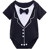 A&J DESIGN Baby Boys' Tuxedo Bodysuit With Bowtie Gentleman One-Piece 3-24 Months