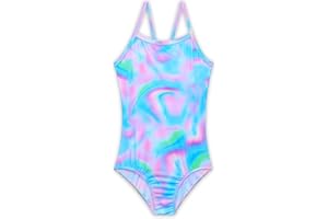 ALIKHONF Girls Swimsuits One Piece Sleeveless Bathing Suit Breathable Swimwear for Kids Child Beach with Sun Protection