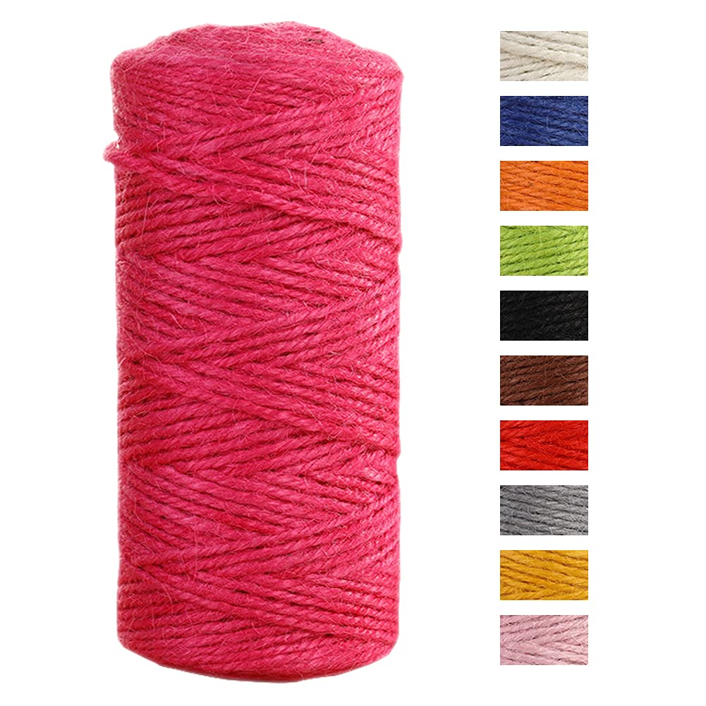 JeogYong Jute Twine String 2mm x 100m Natural Coloured Jute String 3-ply Garden Twine Kitchen Cord Thick Jute Rope for Decoration Floristry, DIY Arts & Crafts, Bundling, Wrapping Gifts (Rose red)