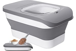 DDMOMMY 10-13 Lbs Dog Food Stroage Container, Collapsible Dog Food Containers with Airtight Lid, Pet Food Scoop and Silicone Dog Bowl, Pet Food Storage Container Dry Food for Dog, Cat and Other Pets